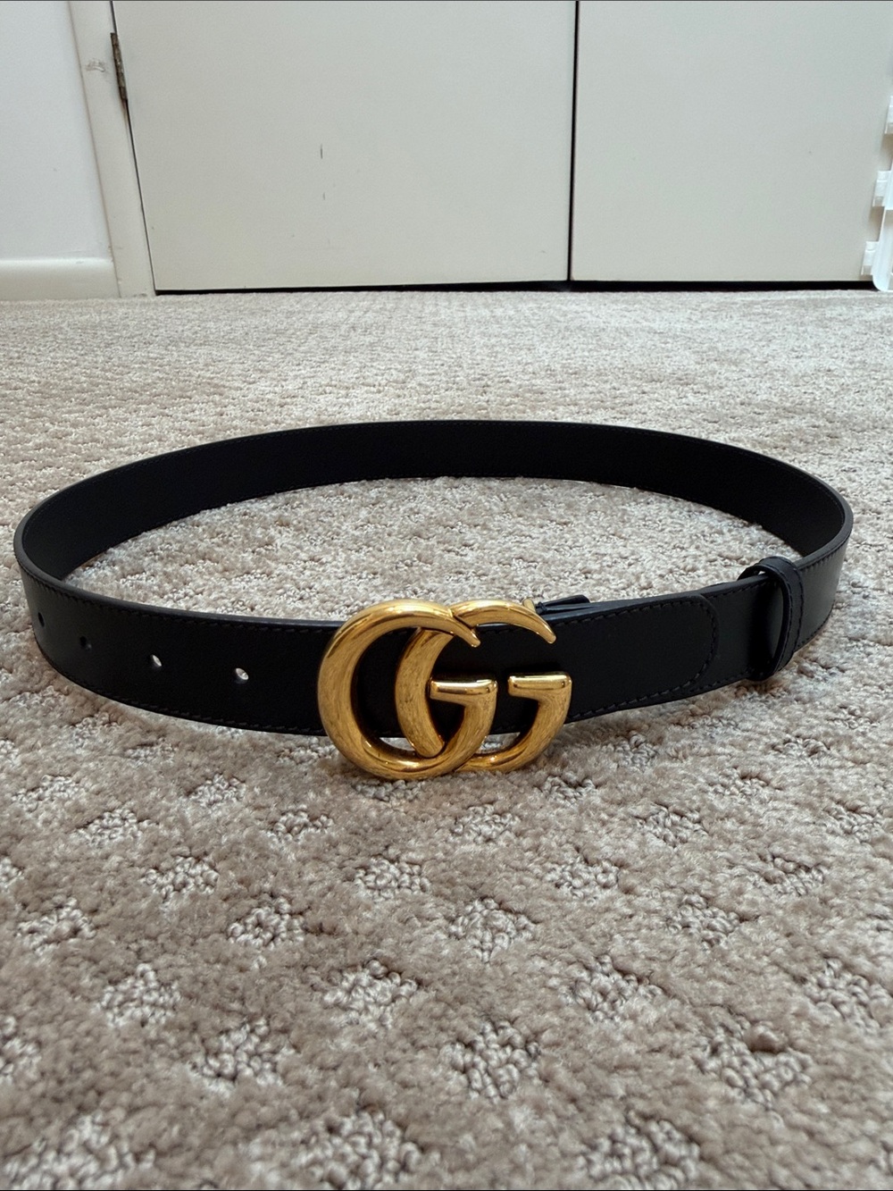 Gucci Black Leather Belt with Gold Double-G Buckle